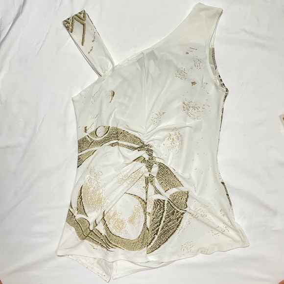 Joseph Ribkoff Asymmetrical Sleeveless Patterned White Top Women Size 4 - Picture 2 of 6